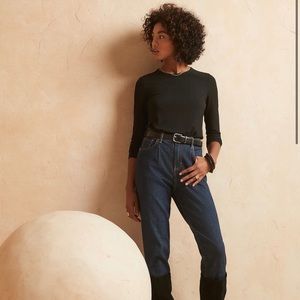 Banana Republic Ribbed Long-Sleeve Crew-Neck Top - Black